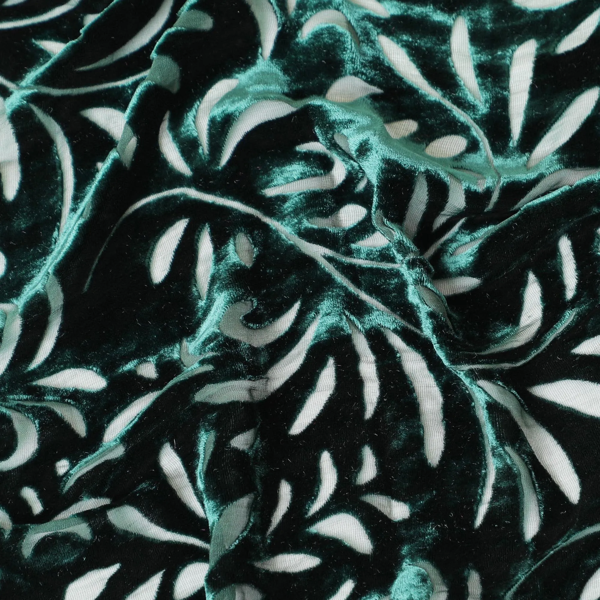 Bottle green Premium Italian silk chiffon dirac (makmal) fabric with same tone velvet jacquard in fancy design-D8693