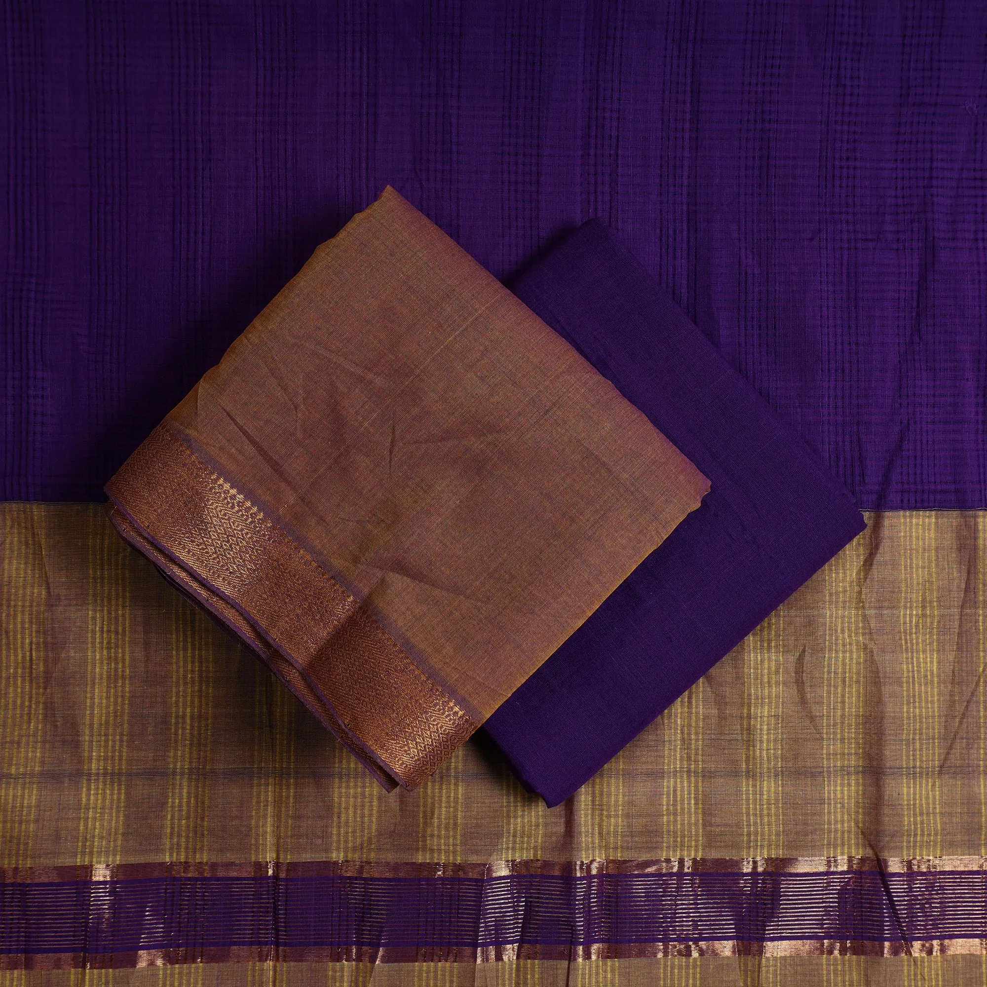 Brown - 3pc Handloom Cotton Mangalagiri Dress Material 03