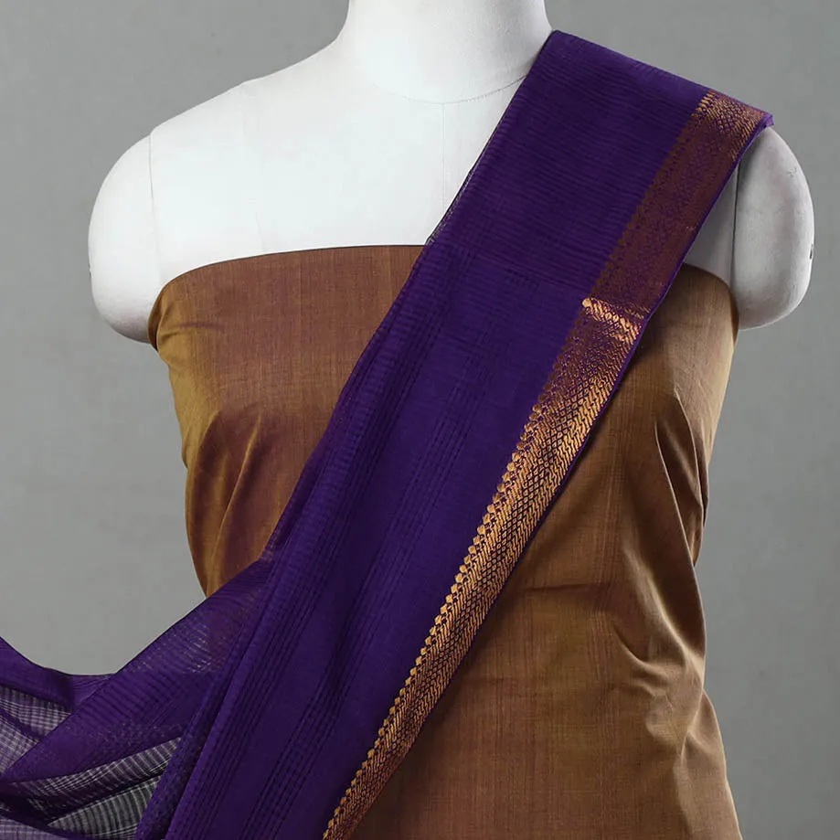 Brown - 3pc Handloom Cotton Mangalagiri Dress Material 03