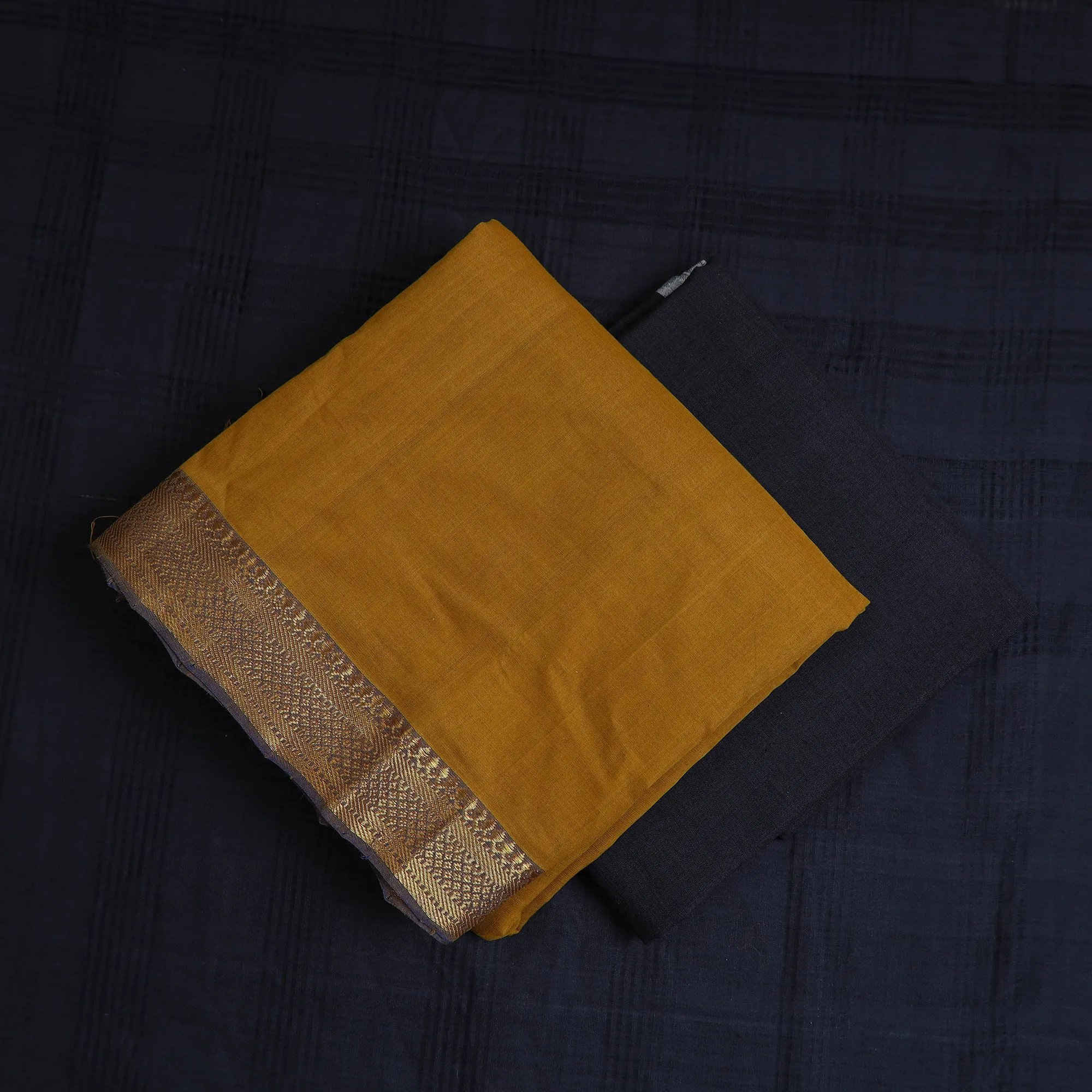 Brown - 3pc Handloom Cotton Mangalagiri Dress Material 21