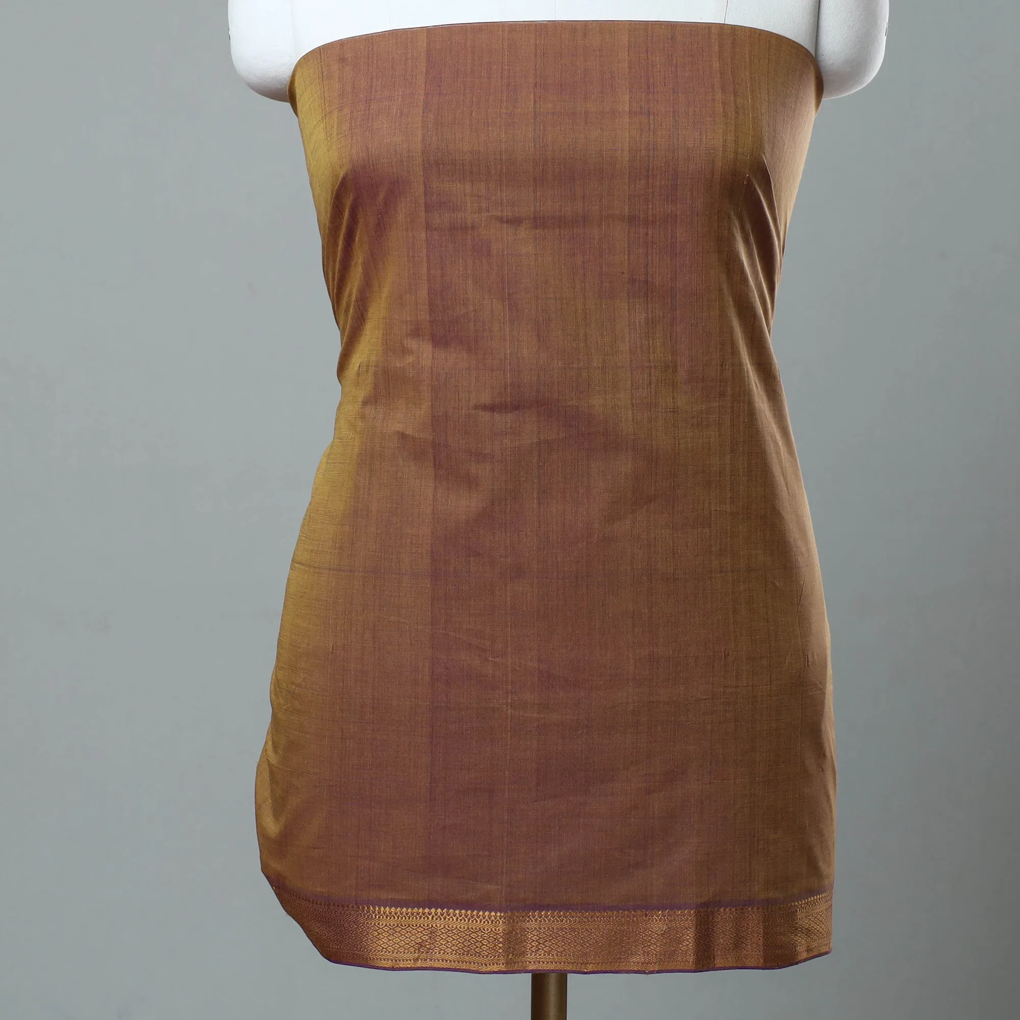 Brown - 3pc Handloom Cotton Mangalagiri Dress Material 26