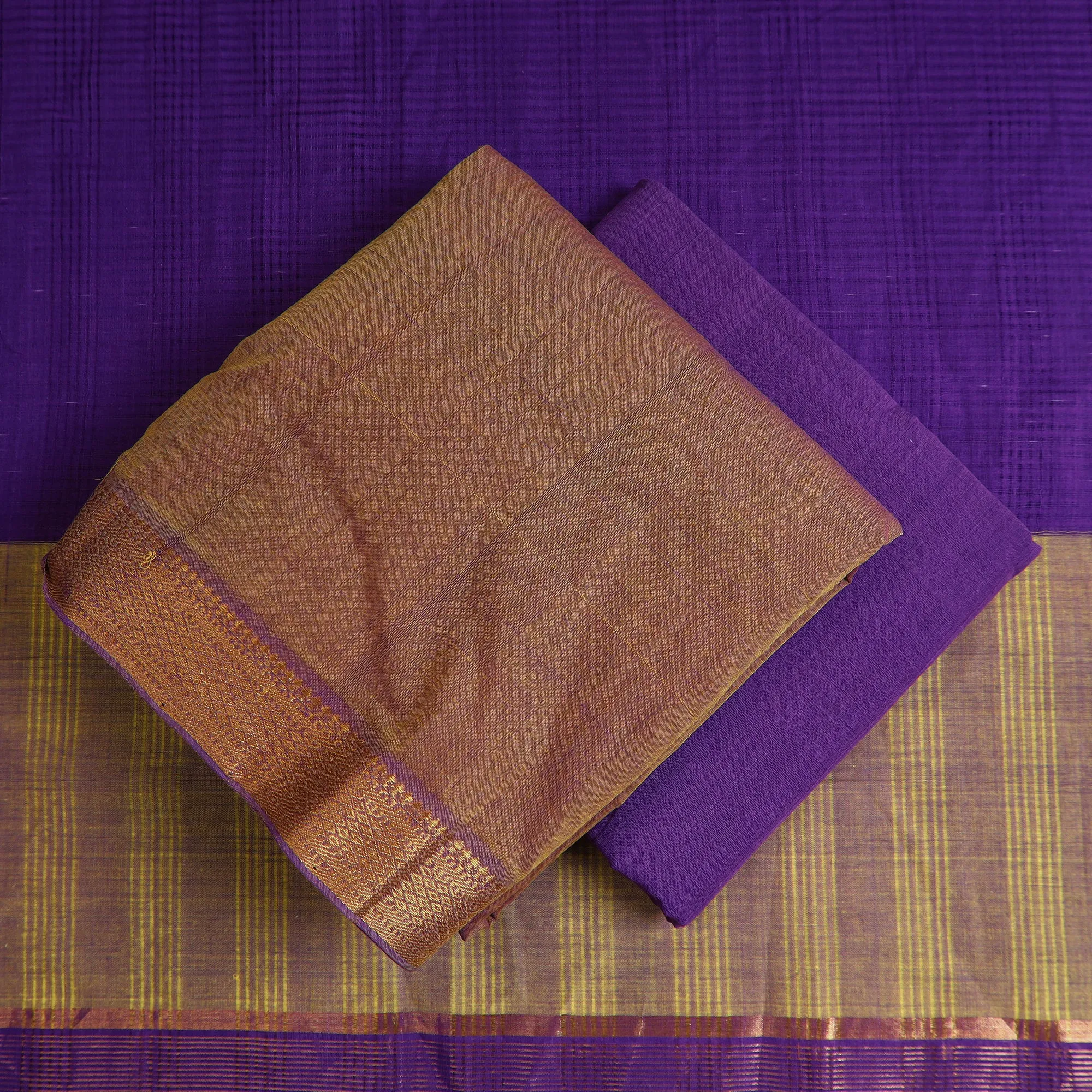 Brown - 3pc Handloom Cotton Mangalagiri Dress Material 26