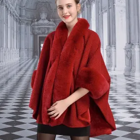 Cape Faux Rabbit Fur Poncho Coat