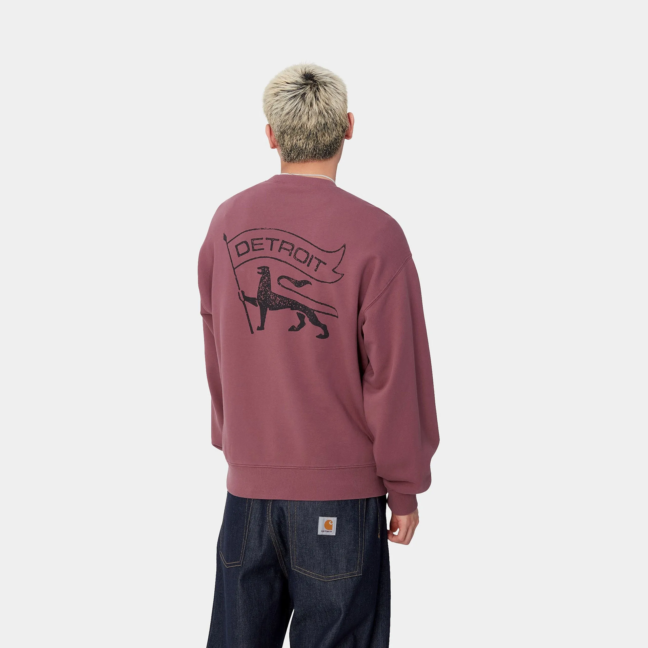 Carhartt Stamp Sweat Dusty Fuchsia / Black Stonewashed