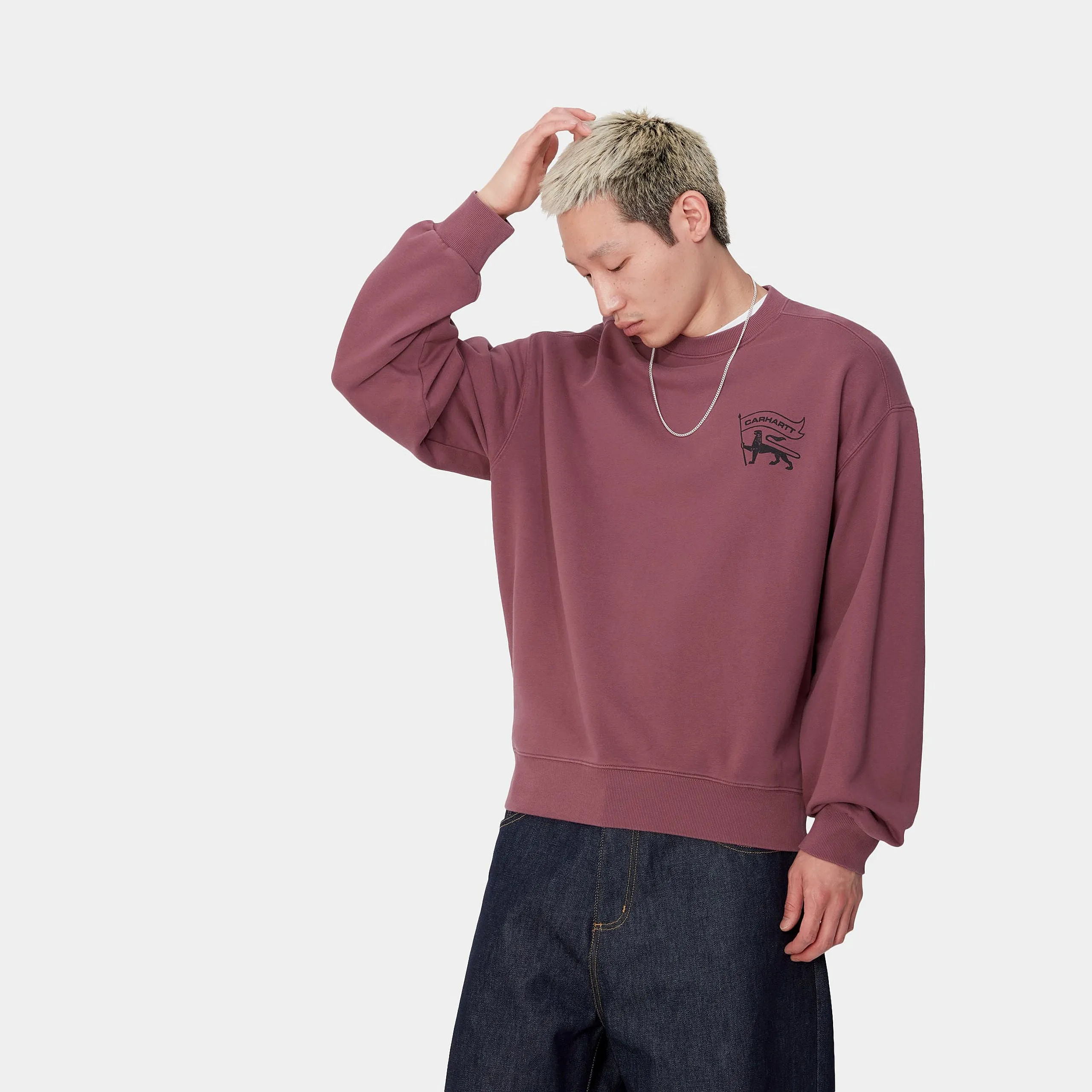 Carhartt Stamp Sweat Dusty Fuchsia / Black Stonewashed