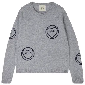 Cashmere All Over Love Hearts Sweat in Mid Grey and Navy