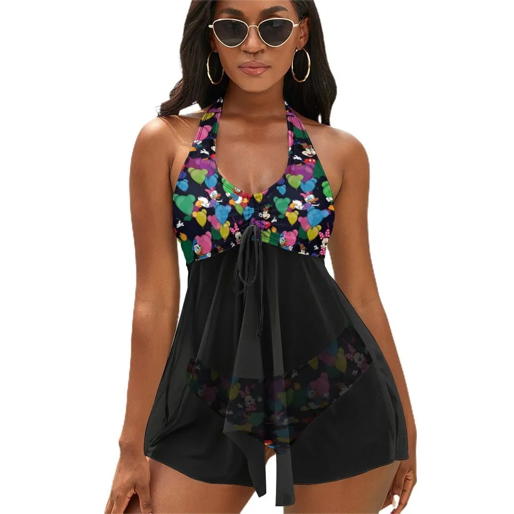 Character Balloons Women's Split Skirt Swimsuit