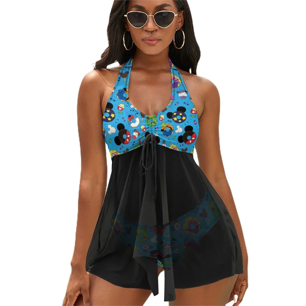 Character Donuts Women's Split Skirt Swimsuit