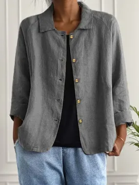 Chicmy- Casual Loose Cotton And Linen Shawl Collar Kimono