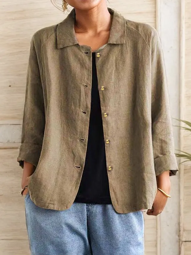 Chicmy- Casual Loose Cotton And Linen Shawl Collar Kimono