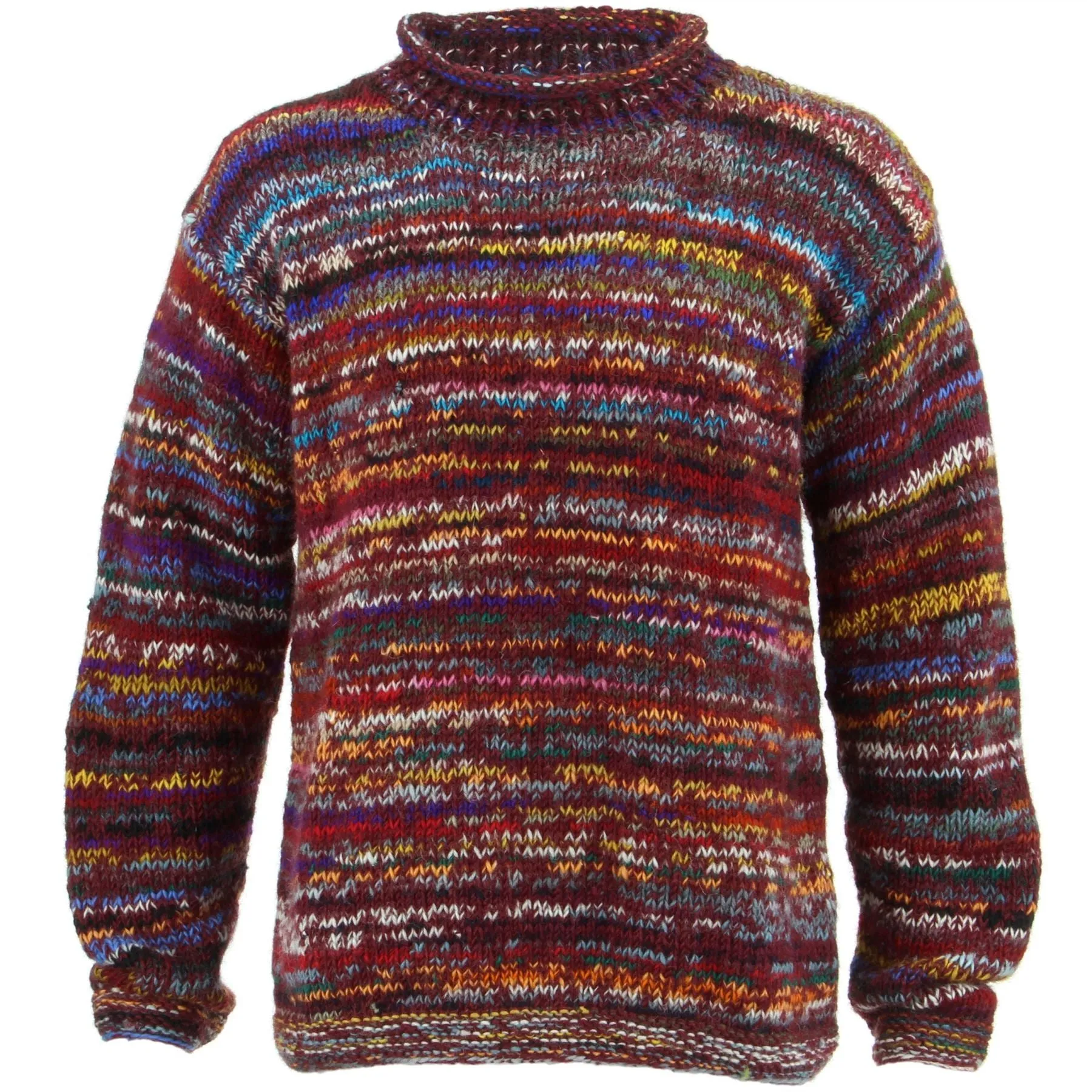 Chunky Wool Knit Space Dye Jumper - Dark Red