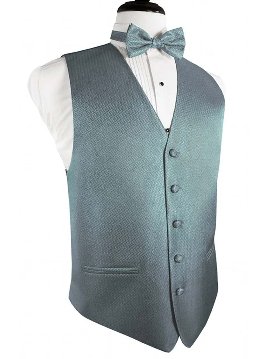 Cloudy Blue Herringbone Tuxedo Vest and Tie Set