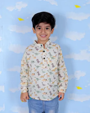 Colourful Dino All Over Print Boys Short Shirt