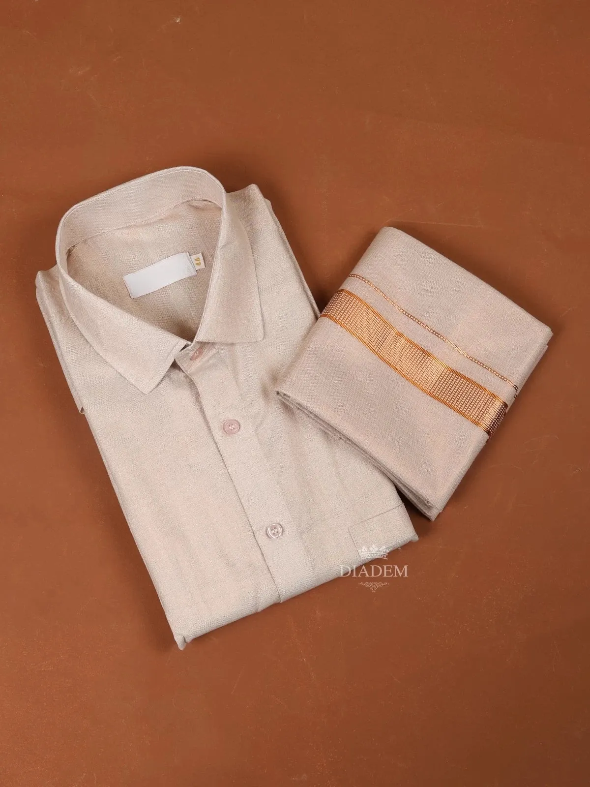 Copper Plain Semi Silk Full-Sleeve Shirt with Matching Dhoti Set