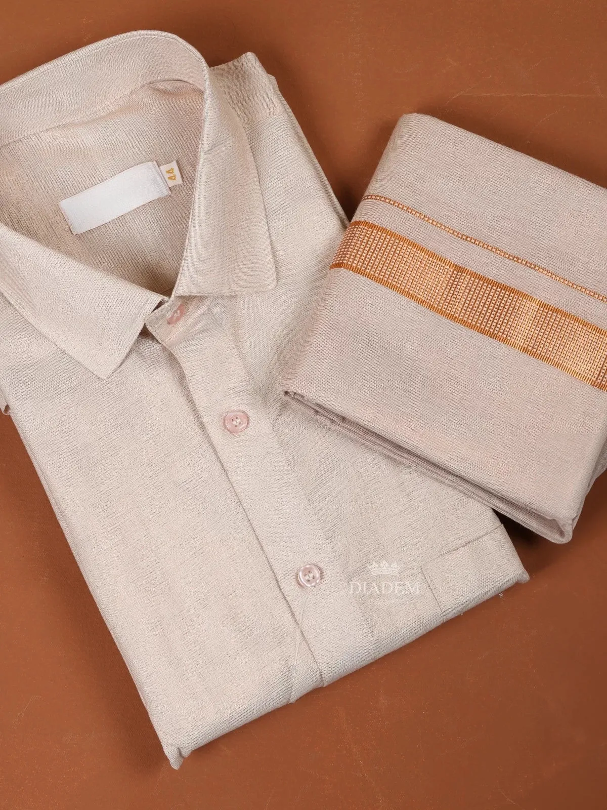 Copper Plain Semi Silk Full-Sleeve Shirt with Matching Dhoti Set