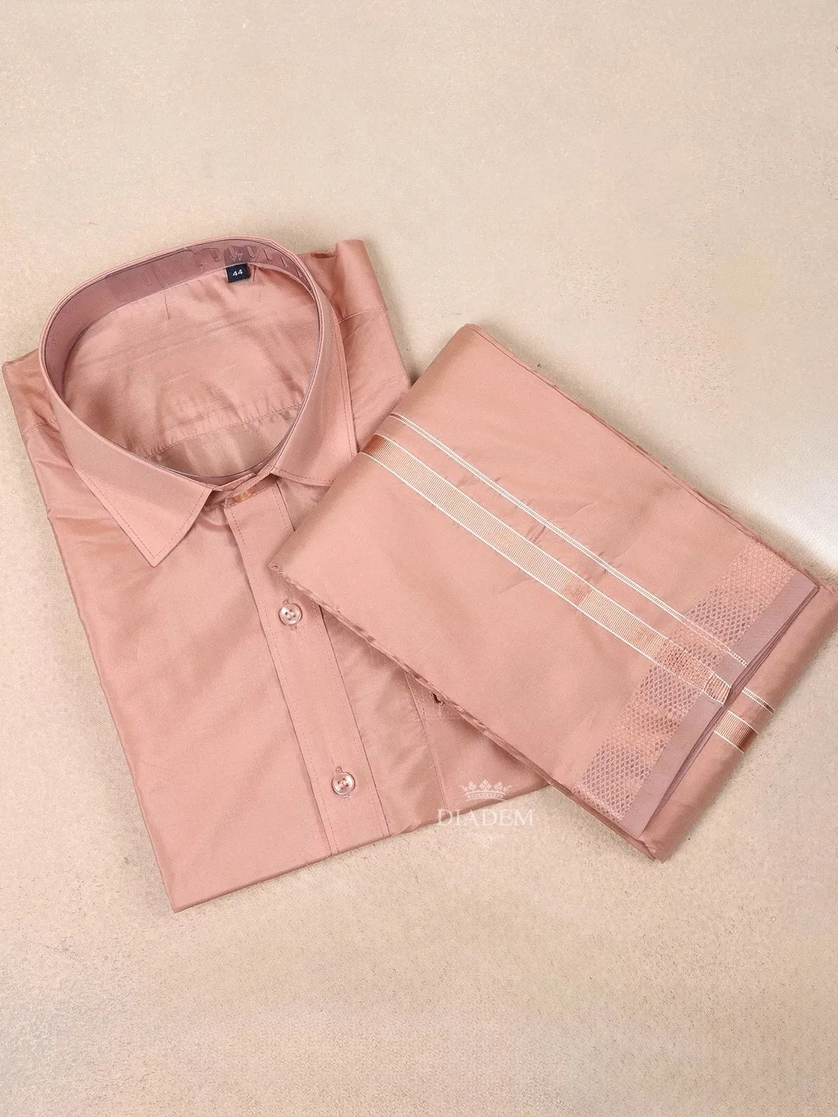 Copper Plain Silk Full-Sleeve Shirt with Matching Dhoti and Towel Set