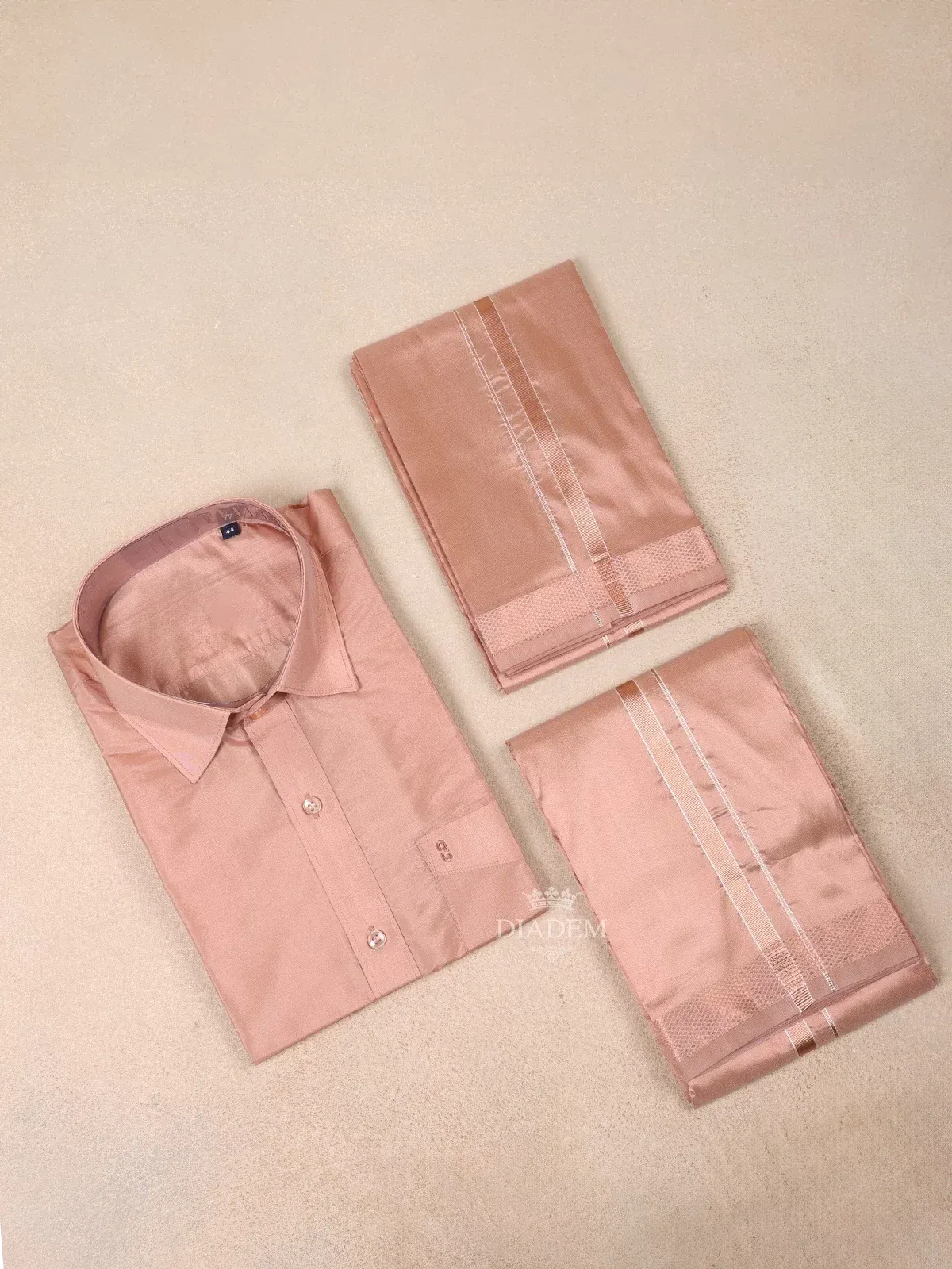 Copper Plain Silk Full-Sleeve Shirt with Matching Dhoti and Towel Set