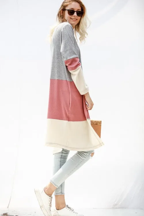 Cozy Color Block Cardigan, Heather Grey