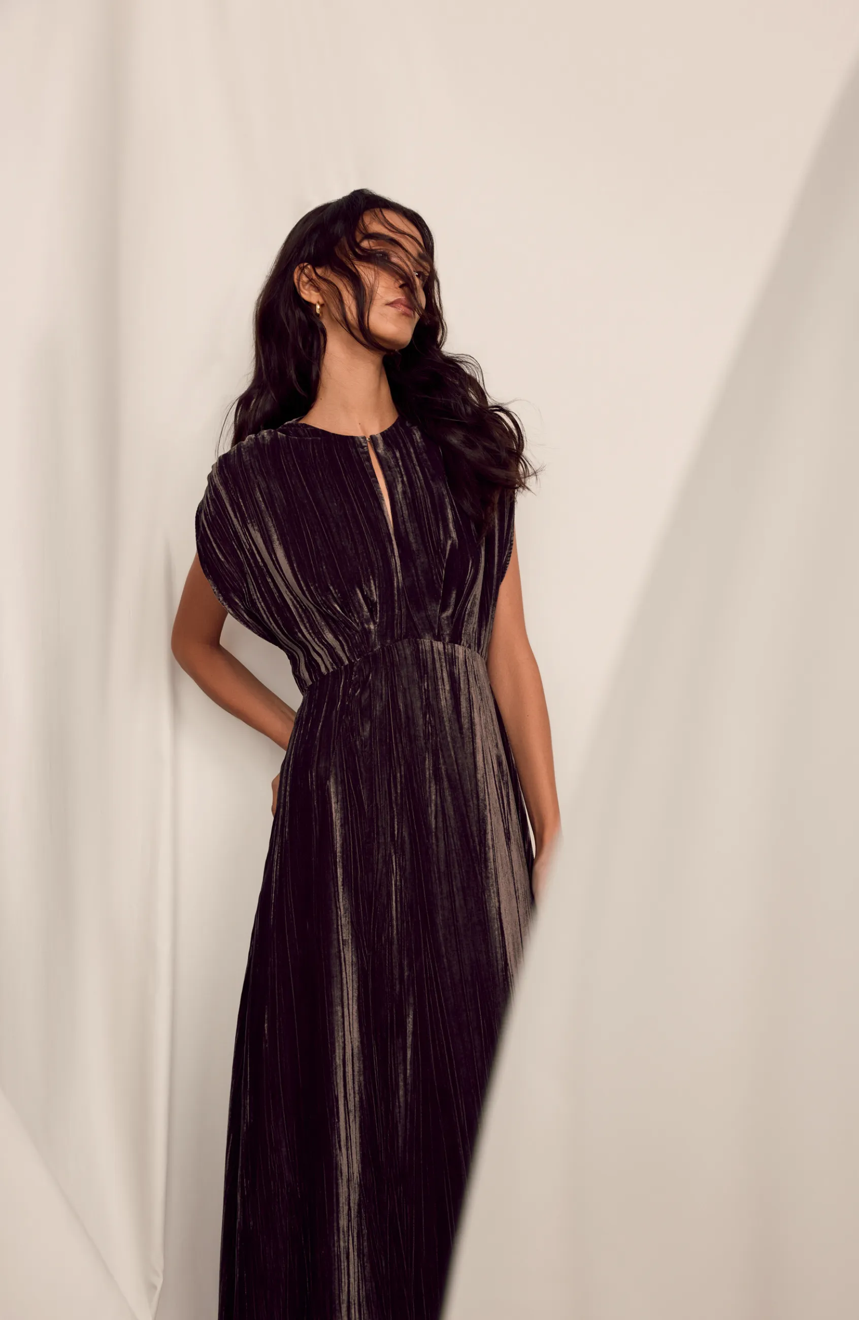 Crinkled Velvet Ruched Dress