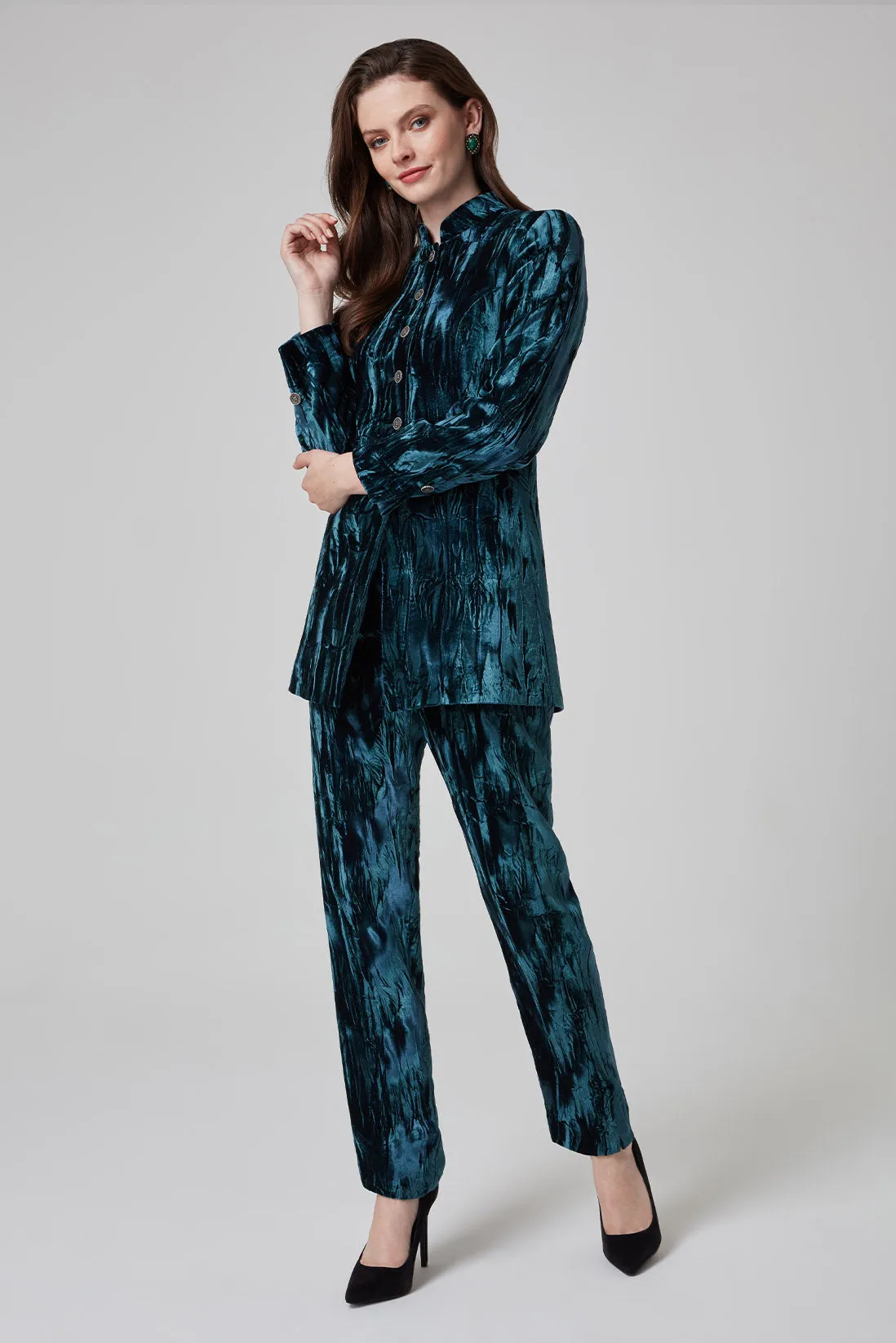 Dark Teal Crushed Velvet Jacket - Zoe