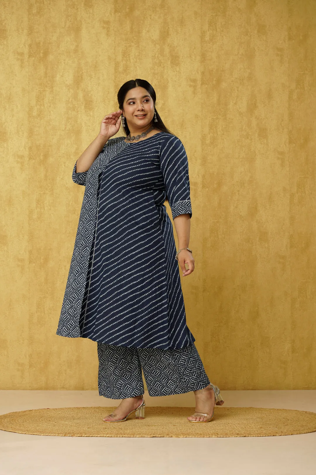 Delighting Blue Kurti Culottes Set in Cotton