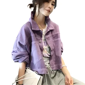 Denim Turn Down Collar Short Loose Jacket