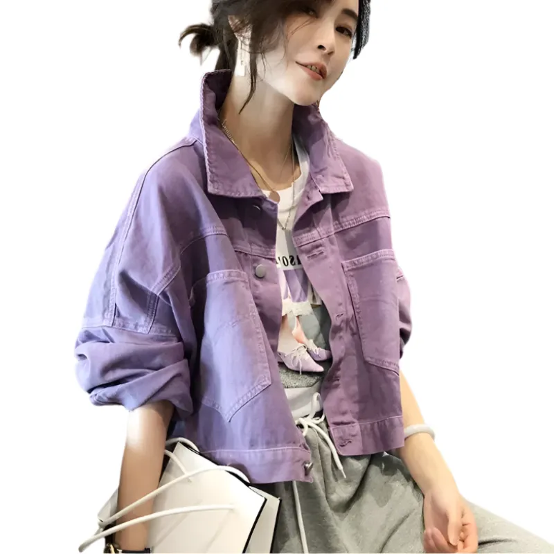 Denim Turn Down Collar Short Loose Jacket