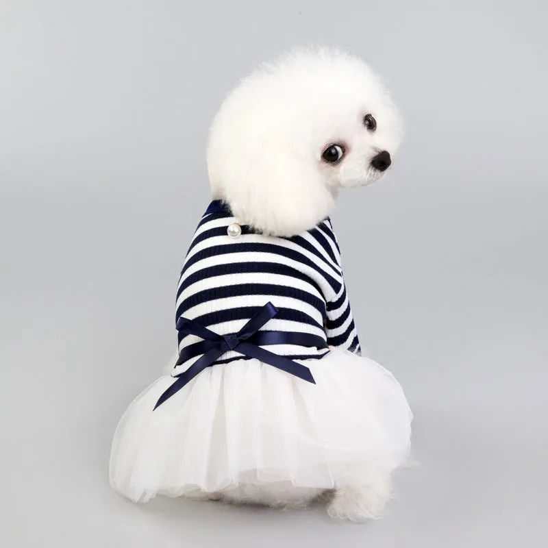 Dog Stripped Dress with Skirt