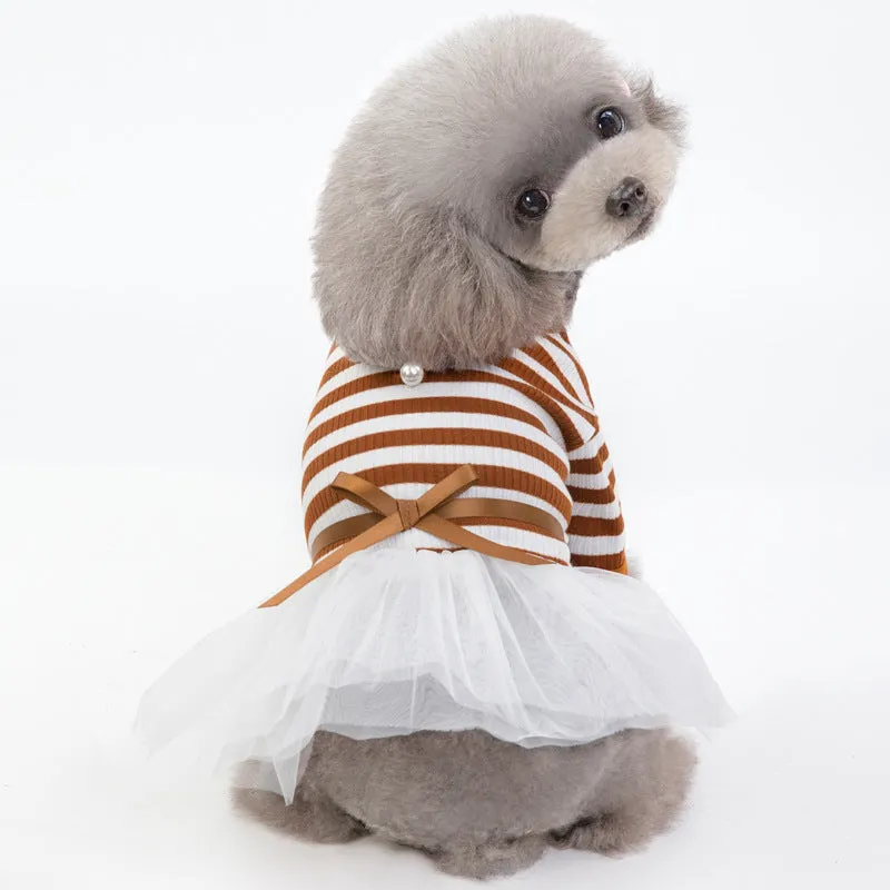 Dog Stripped Dress with Skirt