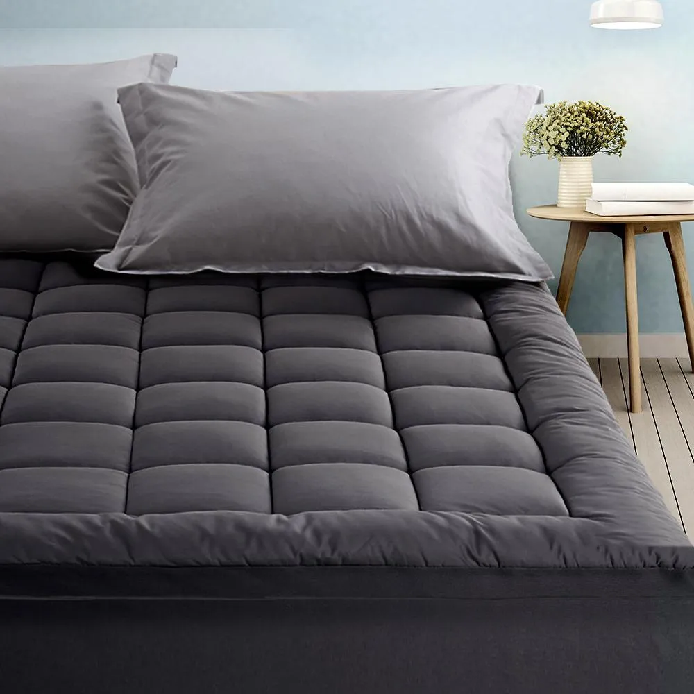 Double Mattress Topper Pillowtop 1000GSM Charcoal Microfibre Bamboo Fibre Filling Protector