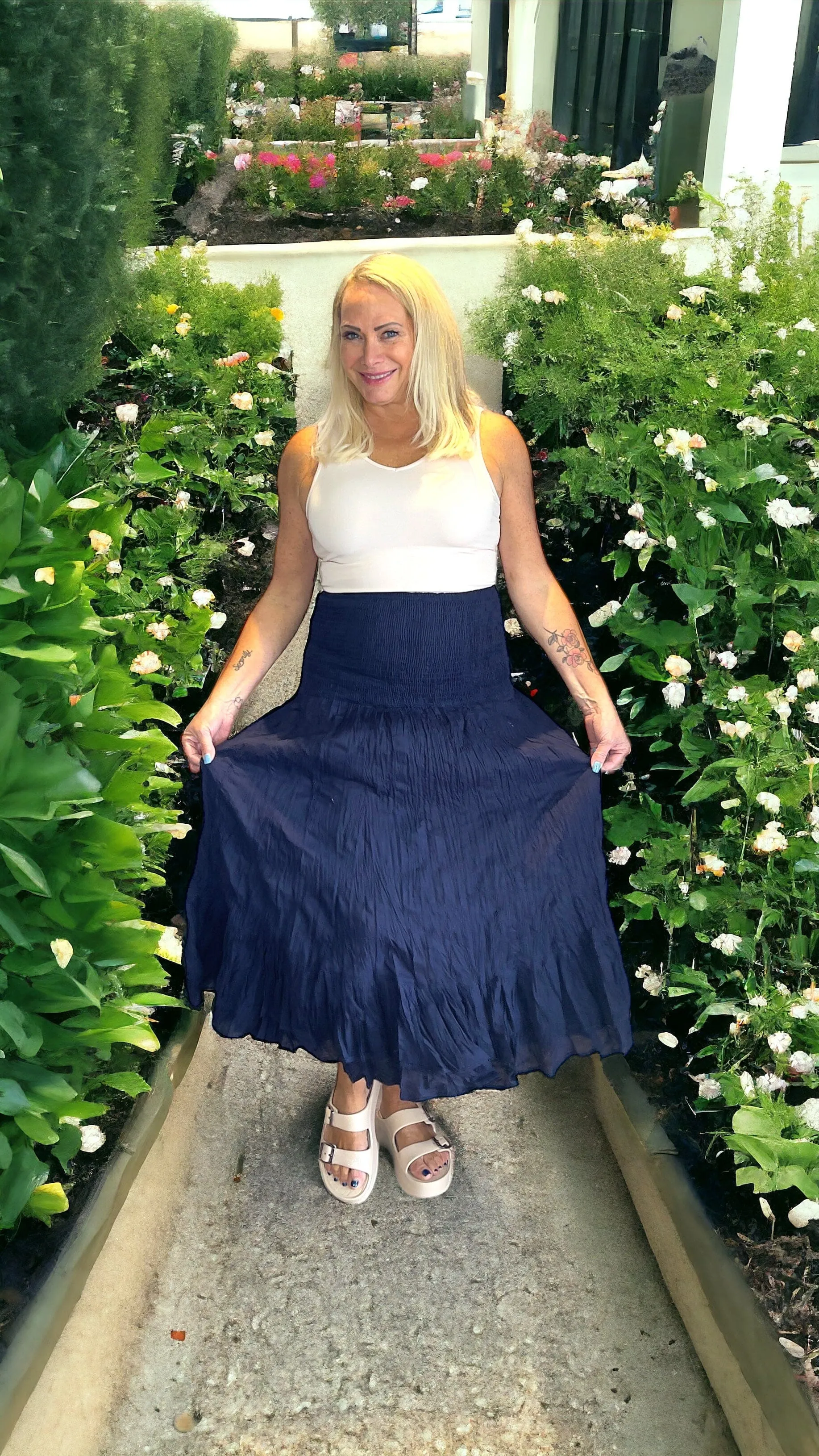 ELASTIC WAIST INDIGO COTTON SKIRT