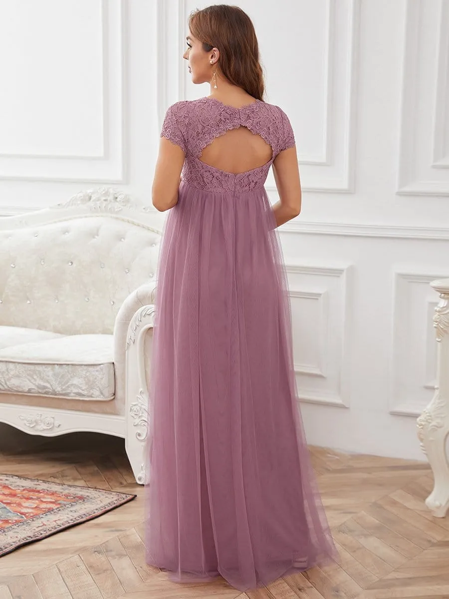 Elegant  V-neck A-Line Floor-Length Bump Friendly Dresses