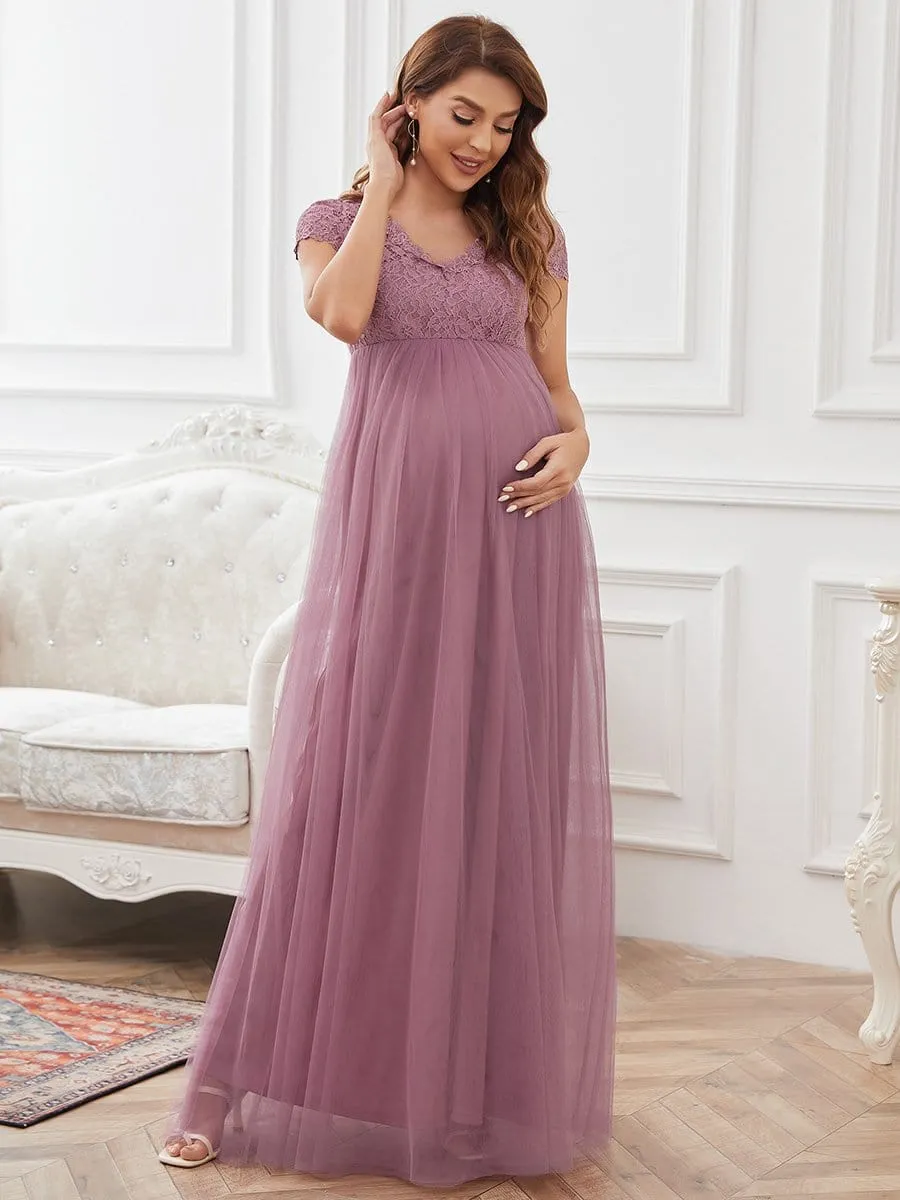 Elegant  V-neck A-Line Floor-Length Bump Friendly Dresses