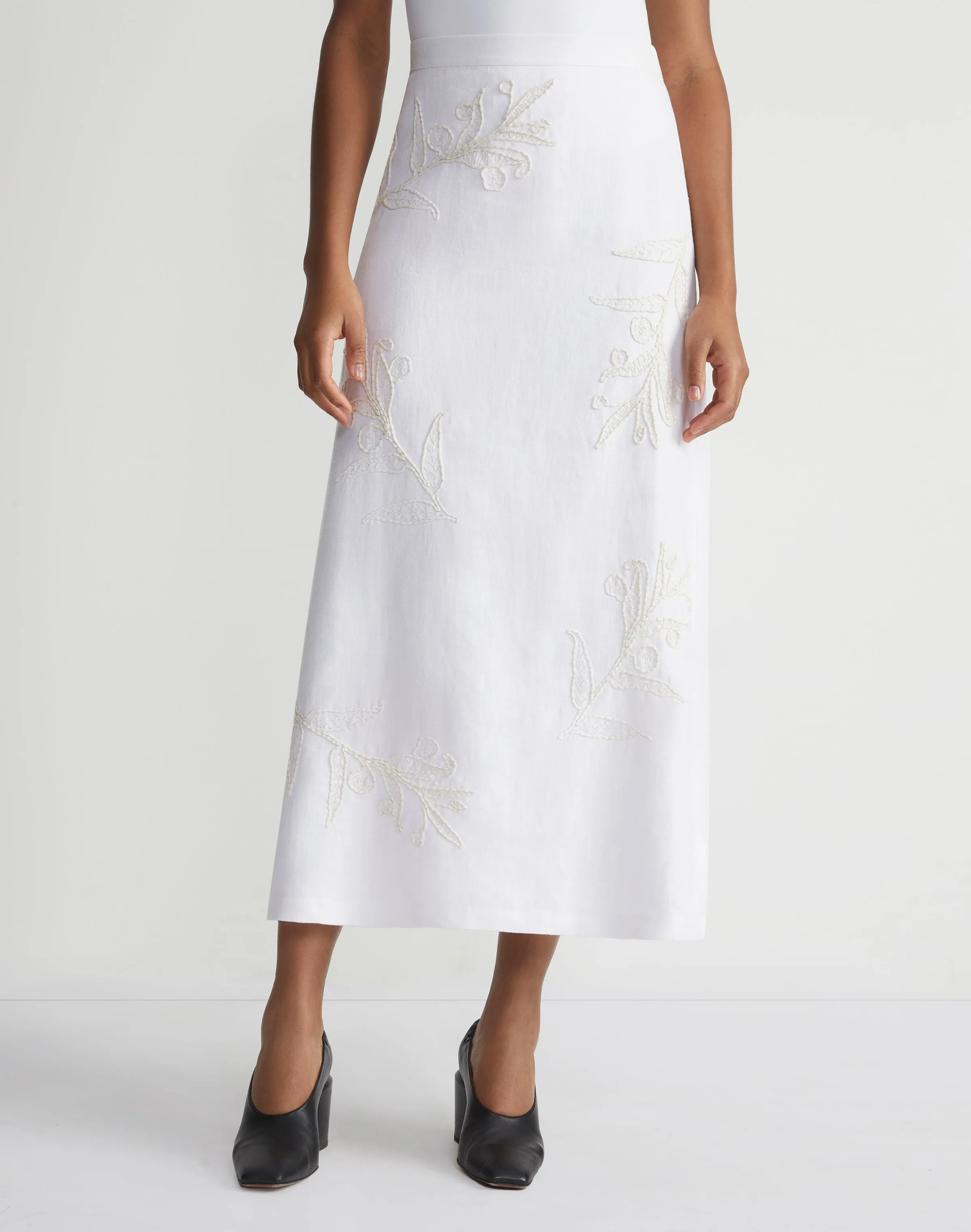 Embroidered Flora Linen Skirt