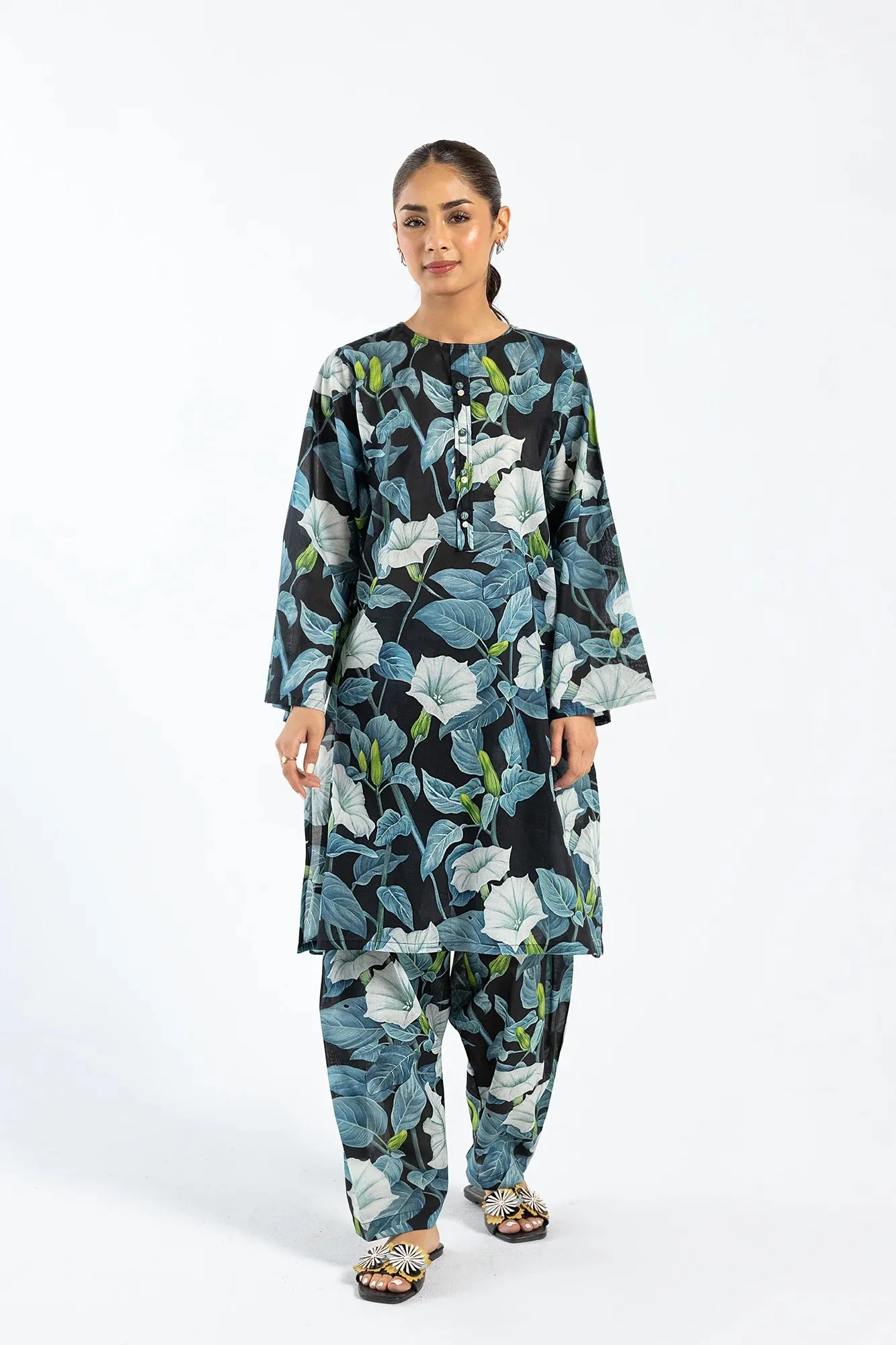 Ethnic Black & Green Printed 2-Piece Lawn Suit