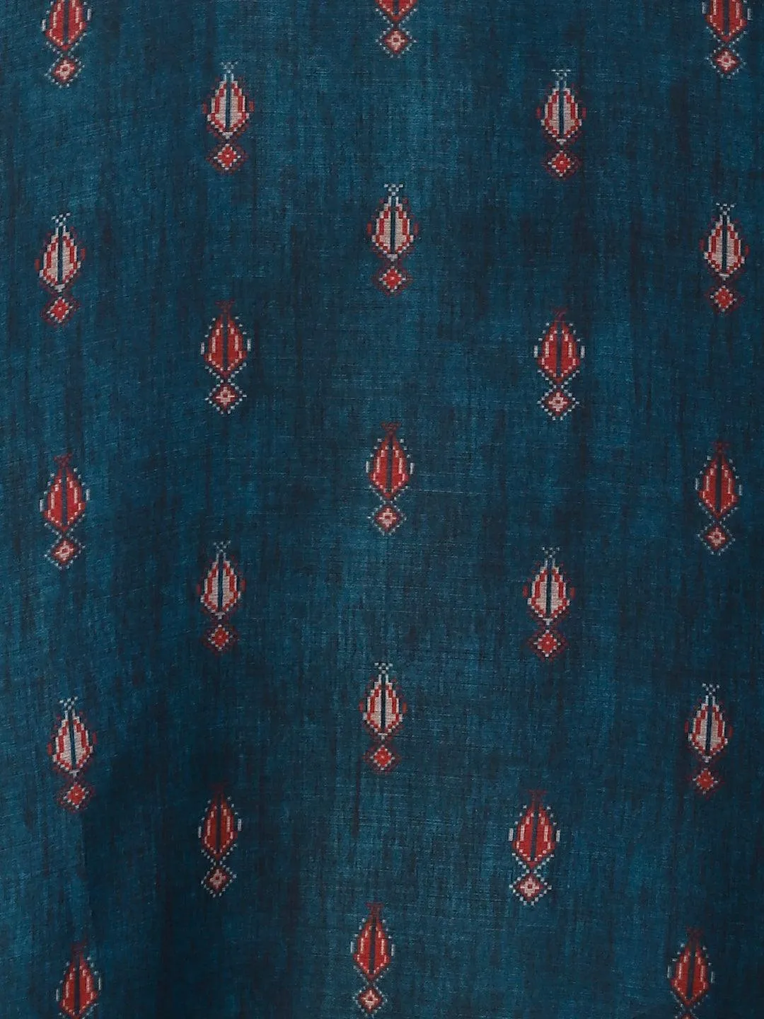 Ethnic Printed & Hand Embroidered Straight Kurta with Pant & Dupatta - Teal Blue