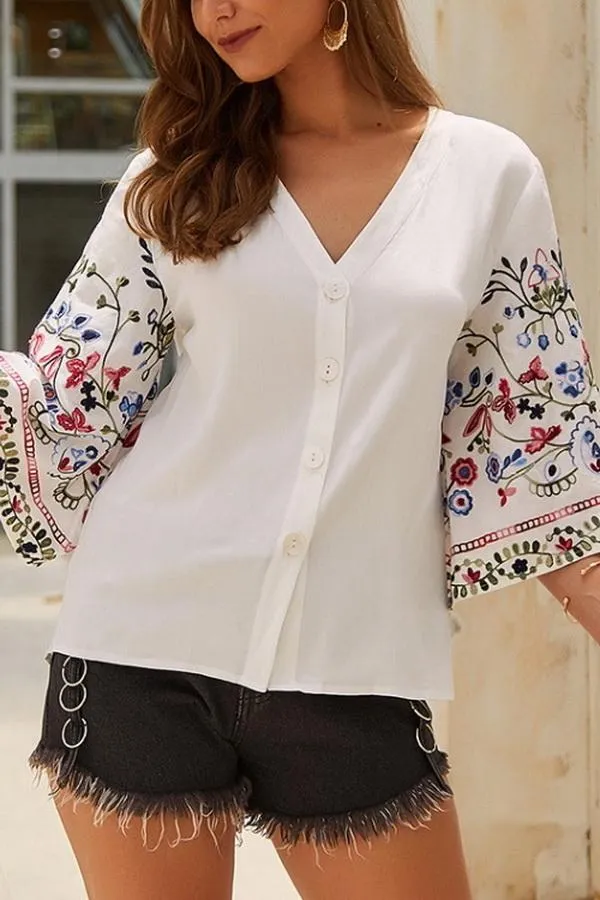 Ethnic Three Quarter Length Sleeve T-shirt