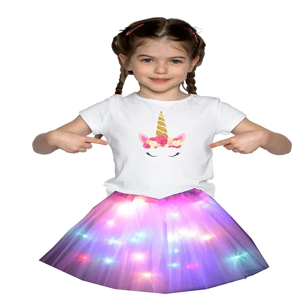 FancyDressWale Unicorn Pink Tutu LED Skirt and Top Birthday Dress for Girls-A3