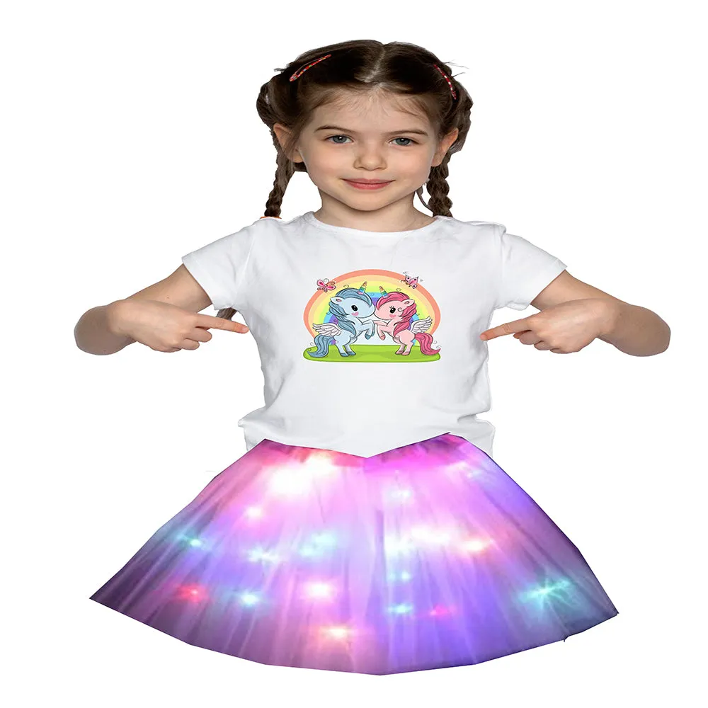 FancyDressWale Unicorn Pink Tutu LED Skirt and Top Birthday Dress for Girls-A6