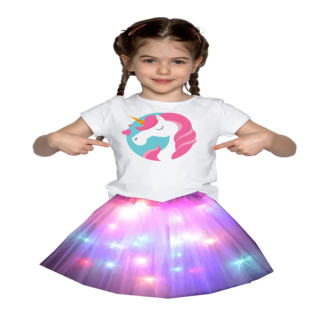 FancyDressWale Unicorn Pink Tutu LED Skirt and Top Birthday Dress for Girls-A8