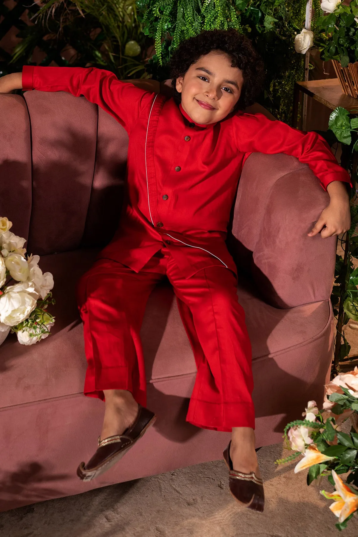 Farnbag - Red Long Shirt & Trouser Set