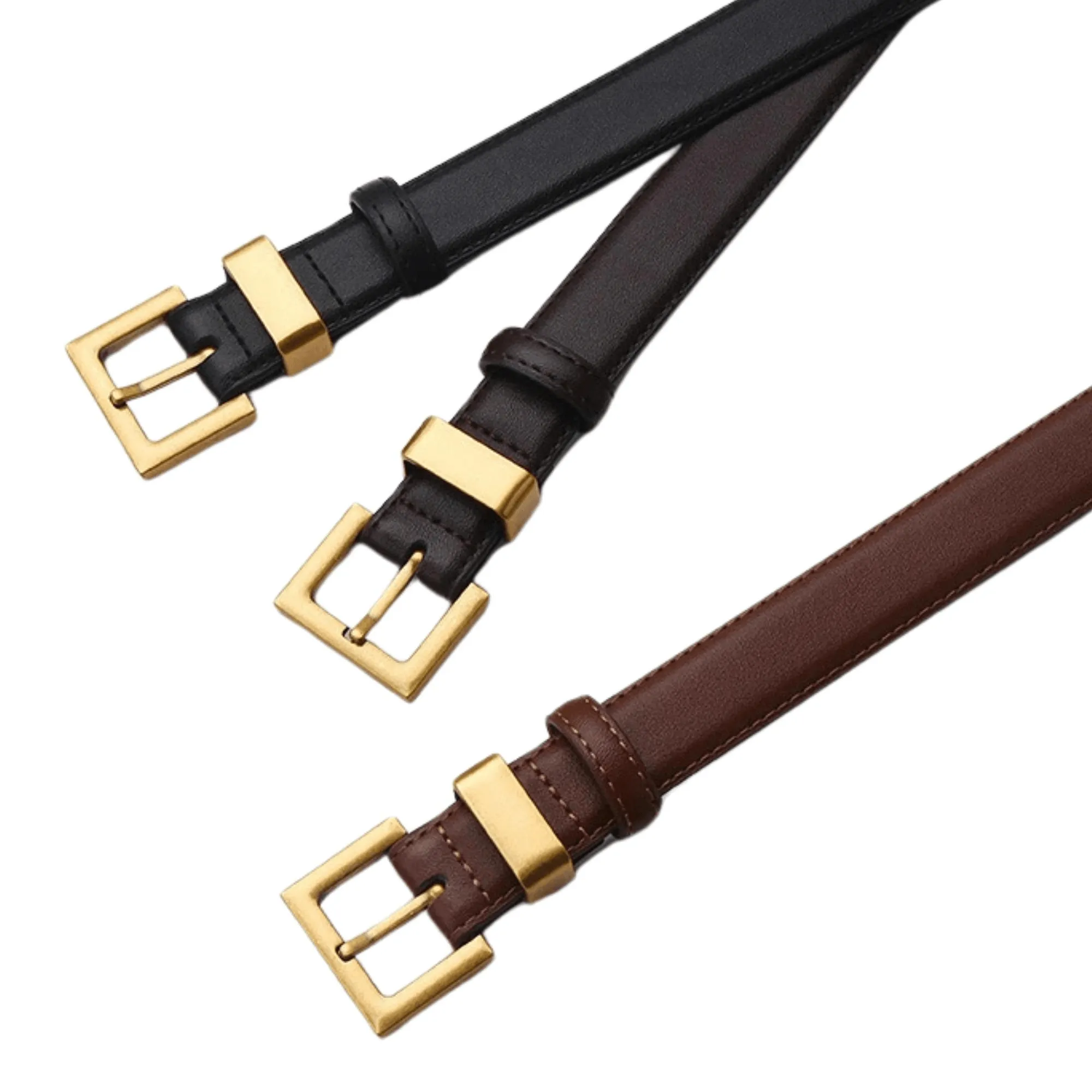 Fashion Leather Square Gold Buckle Belt Minimalist Jeans Clothing Accessories Luxury Designer Brand Belt for Women