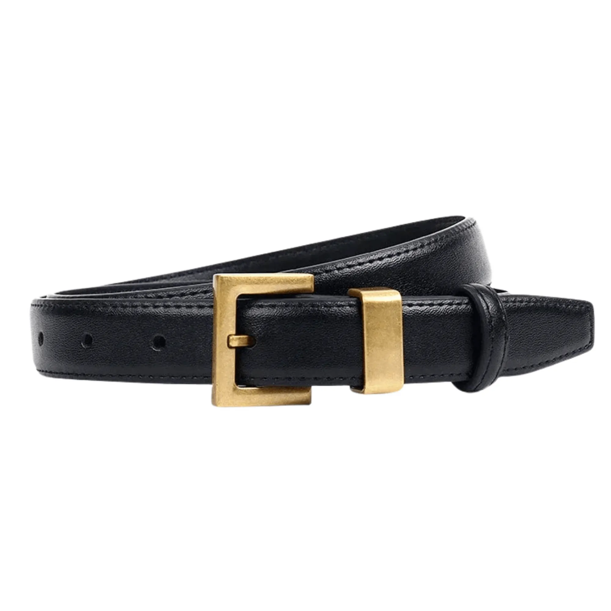 Fashion Leather Square Gold Buckle Belt Minimalist Jeans Clothing Accessories Luxury Designer Brand Belt for Women