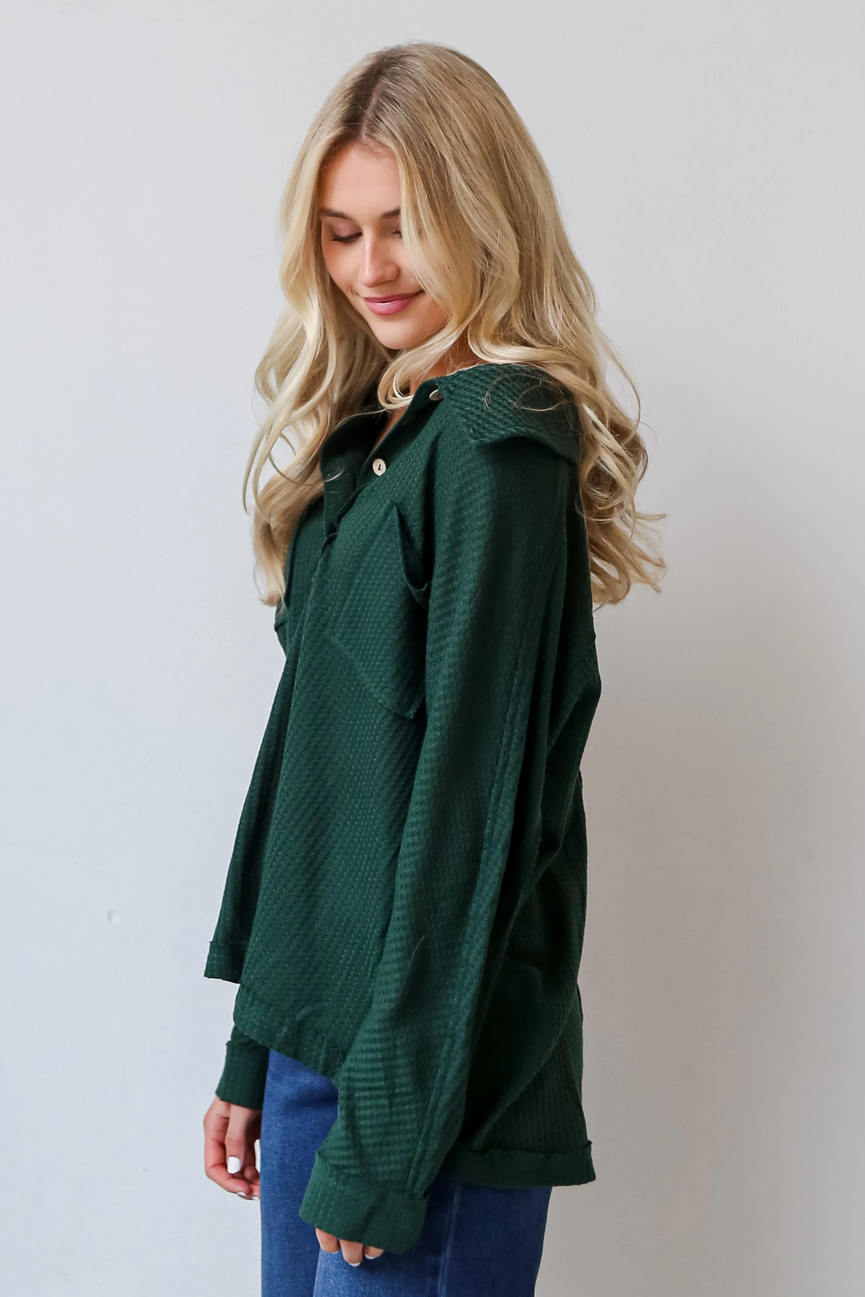 FINAL SALE - Always Together Hunter Green Waffle Knit Henley Top - DOORBUSTER