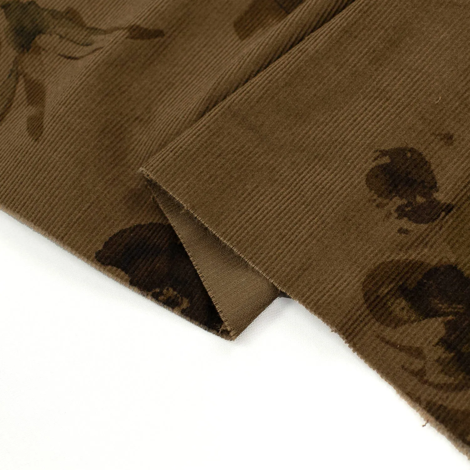 Fine Wale Printed Corduroy Floral On Brown