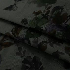 Fine Wale Printed Corduroy Floral On Charcoal