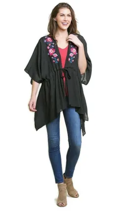 Floral Embroided Kimono, Black