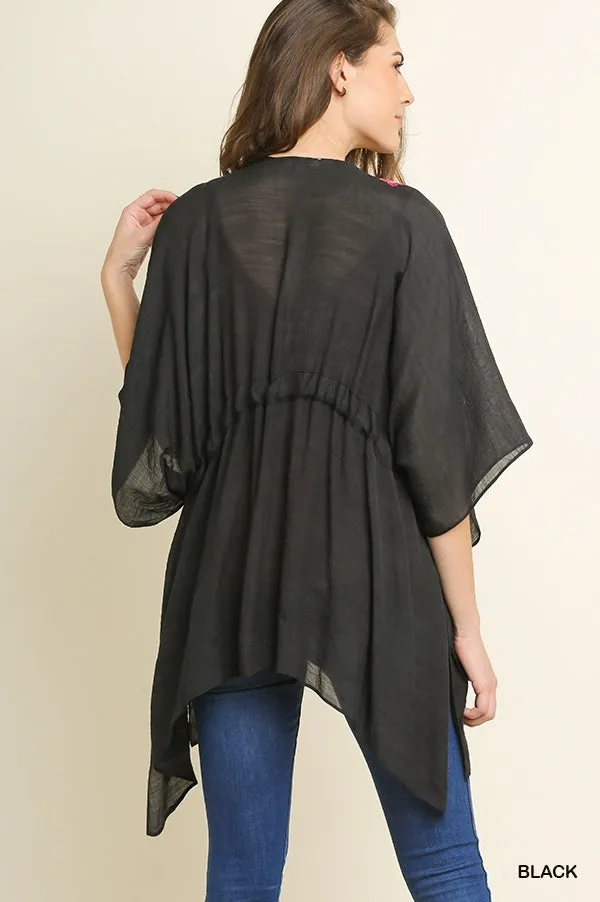 Floral Embroided Kimono, Black