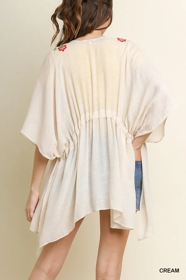 Floral Embroided Kimono, Cream