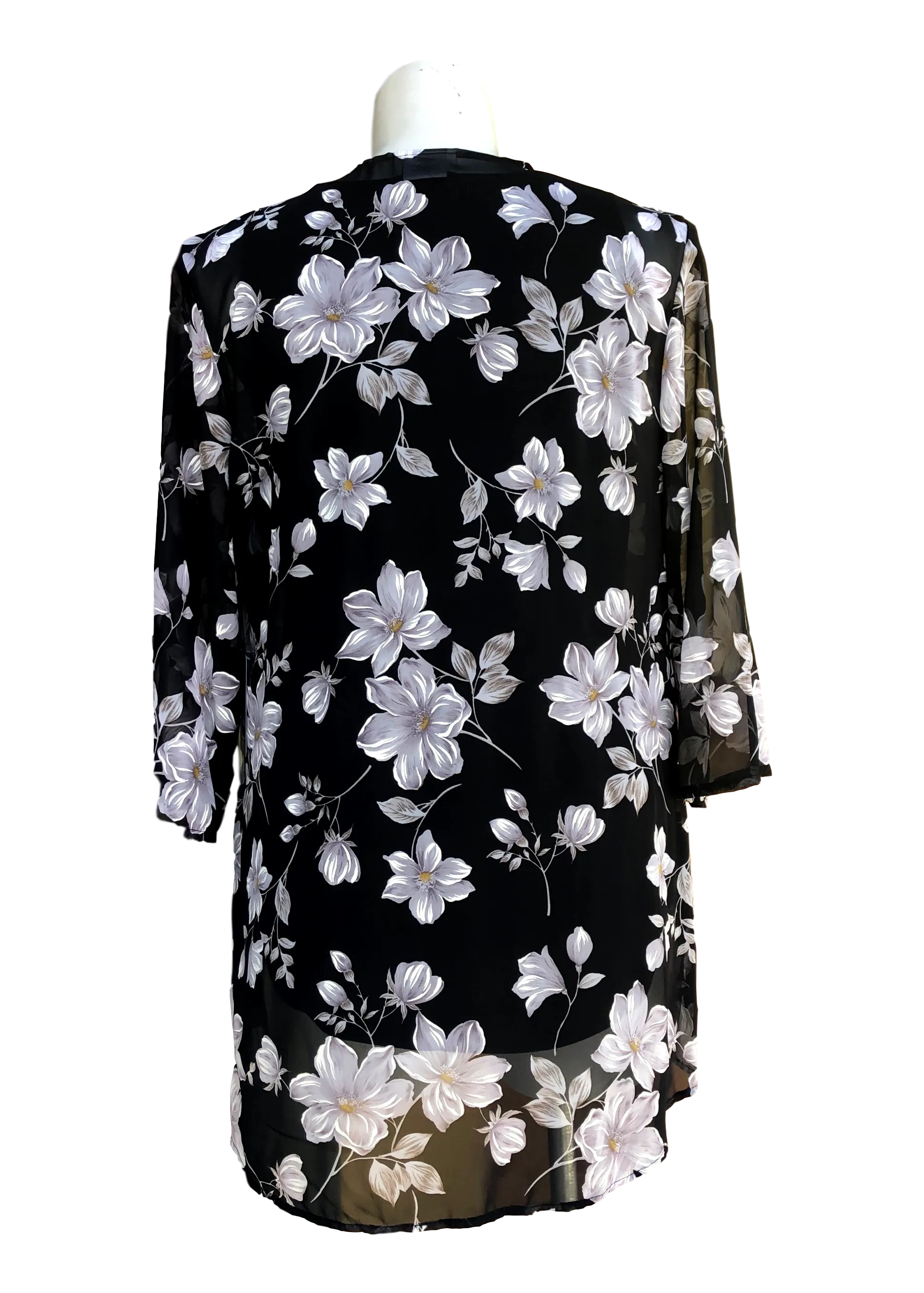 Fly Like a Butterfly Chiffon Kimono Black Jacket with Daisies